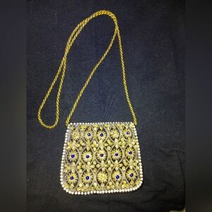 STUNNING sequins Gold and Blue and white pearl cross body